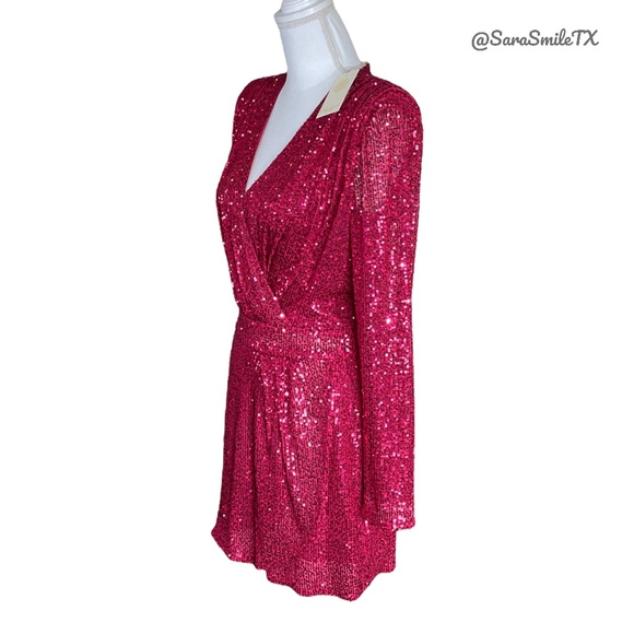 RAMY BROOK - Reba - Sequin Plunge V-Neck Long Sleeve Party Cocktail Dress - Picture 4 of 16